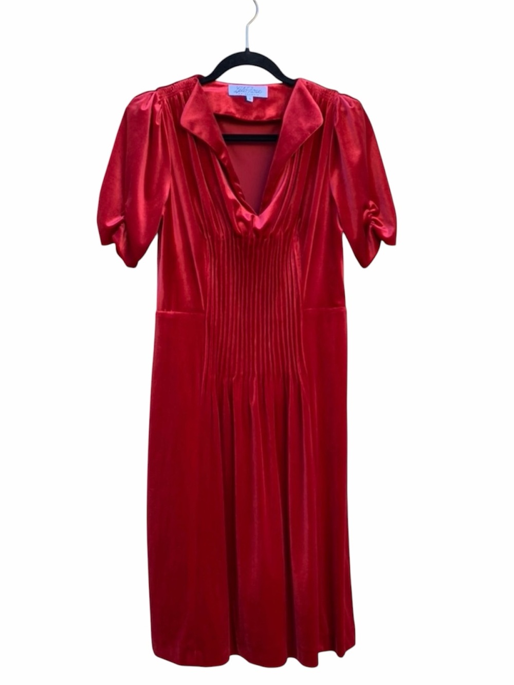 Lela Rose Bridesmaid Red Velvet Knee Length Pleated Front Dress 6